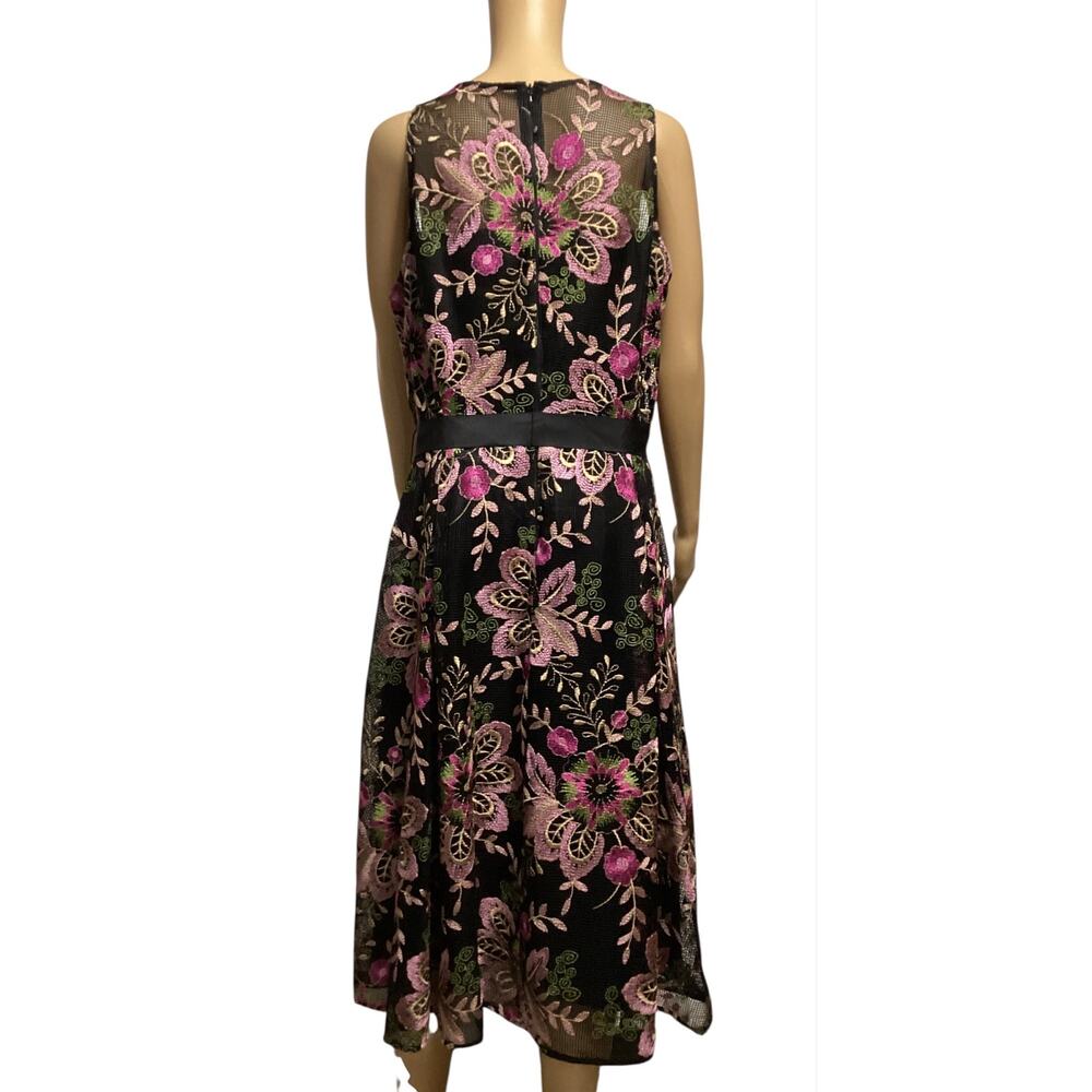 Tahari Arthur S. Levine floral embroidered mesh lace tie cocktail dress size 12 - Picture 3 of 9
